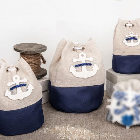 SACCHETTINO TEMA MARE CON APPLICAZIONE ANCORA, CONFETTATA ORIGINALE