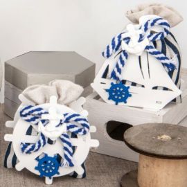 PORTA CONFETTI BARCHETTA E TIMONE, PER FESTE TEMA MARE E ANNIVERSARI