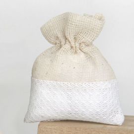 SACCHETTINO PORTACONFETTI, CONFETTATA ELEGANTE, BEIGE E BIANCO