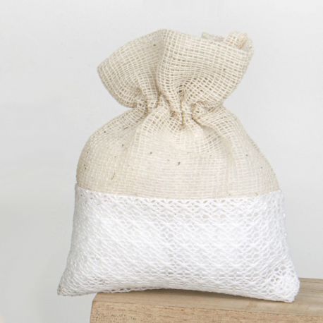 SACCHETTINO PORTACONFETTI, CONFETTATA ELEGANTE, BEIGE E BIANCO