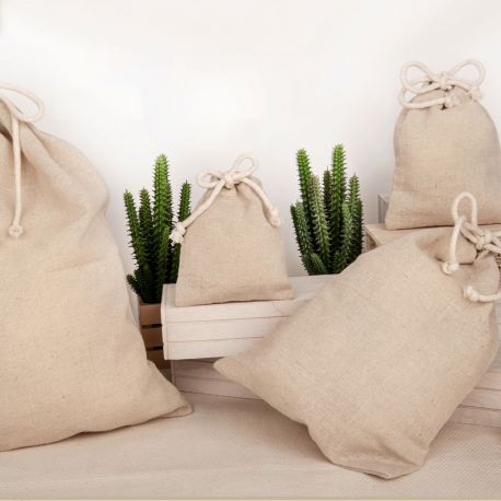 SACCHETTO CON CORDONCINO PORTA CONFETTI IN JUTA 4 DIMENSIONI BIANCO/BEIGE PER MATRIMONIO, ANNIVERSARIO.