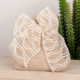 CONFETTATA SACCHETTO JUTA PIU' FIOCCO ORGANZA RICAMATO