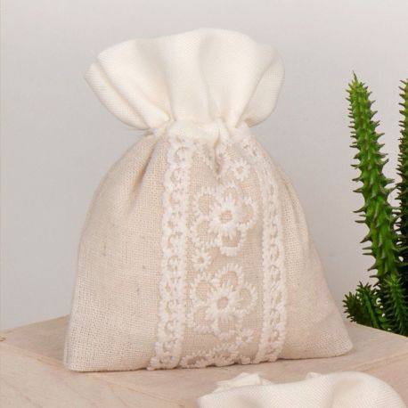 SACCHETTO CON RICAMO FIORI PER CONFETTATA ELEGANTE