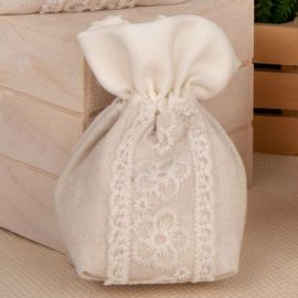 SACCHETTINO PORTACONFETTI TONDO CON ELEGANTI MARGHERITE CONFETTATA EVENTO