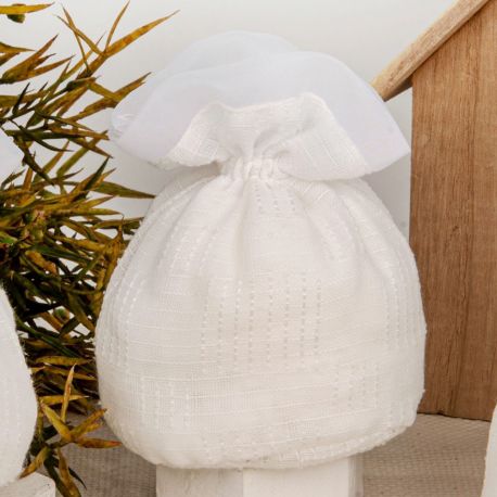 SACCHETTO PORTACONFETTI TONDO PORTACONFETTI CON TESSUTO RIGHE PRIMA COMUNIONE,MATRIMONIO,ANNIVERSARIO