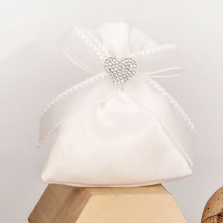 SACCHETTO ORIGINALE CON FIOCCO IN ORGANZA E APPLICAZIONE CUORE CON STRASS