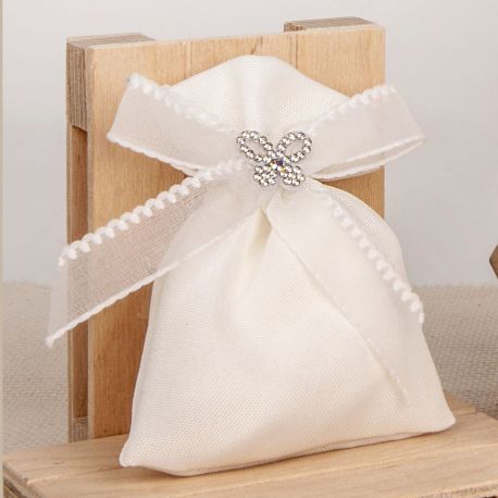 SACCHETTO COTONE CON FARFALLA E STRASS - REGALO PRIMA COMUNIONE