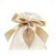 BOMBONIERA LINEA FOGLIA BAG SACCHETTINO BIANCO IN COTONE CON FIOCCHETTO E DOPPIO CIONDOLO BEIGE