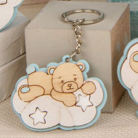 PORTACHIAVI ORSETTO CELESTE SU NUVOLA NASCITA BATTESIMO BIMBO