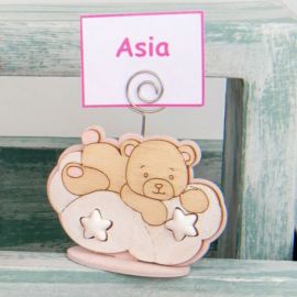 MEMOCLIP PORTAFOTO ORSETTO SU NUVOLA ROSA NASCITA FEMMINUCCIA