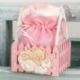 PORTACONFETTI ROSA IN LEGNO CON ORSETTO SU NUVOLA E SACCHETTO