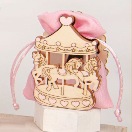 SCATOLINA PORTACONFETTI ROSA CON GIOSTRA CAVALLI NASCITA FEMMINUCCIA