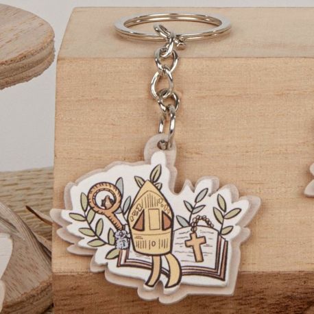 PORTACHIAVI SANTA CRESIMA CON SIMBOLI SACRI CONFETTATA EVENTO