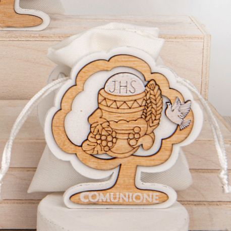 PORTACONFETTI ALBERO DELLA VITA CON SCRITTA COMUNIONE E SIMBOLI SACRI