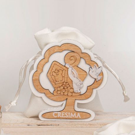 SCATOLINA ALBERO DELLA VITA CON SCRITTA CRESIMA, MITRA E PASTORALE