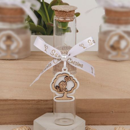 PROVETTA PORTACONFETTI CON FIOCCO SANTA CRESIMA E SIMBOLI SACRI