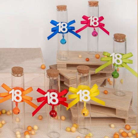 PROVETTE PORTACONFETTI CON SONAGLINO FIOCCO E NUMERO 18 ASSORTITO
