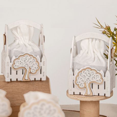 SCATOLE PER CONFETTI BIANCHE CON ALBERO DELLA VITA E CUORICINO