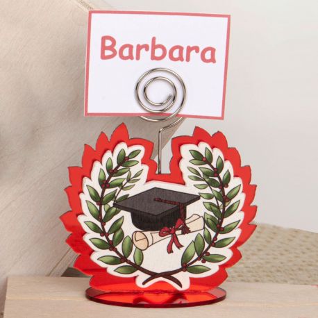 MEMOCLIP PORTAFOTO LAUREA CORONA D'ALLORO TOCCO E DETTAGLI ROSSI