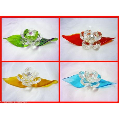 BOMBONIERE PER MATRIMONIO IN CRISTALLO FIORE CON FOGLIA PREZZO ECONOMICA STOCK