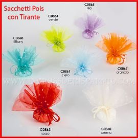 SACCHETTI PORTACONFETTI A POIS FAI DA TE ORGANZA CON TIRANTI OFFERTA BOMBONIERE CONFETTATE ECONOMICHE PREZZI