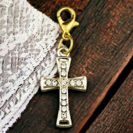 CIONDOLO DORATO A FORMA DI CROCE CON BRILLANTINI PER CONFETTATA