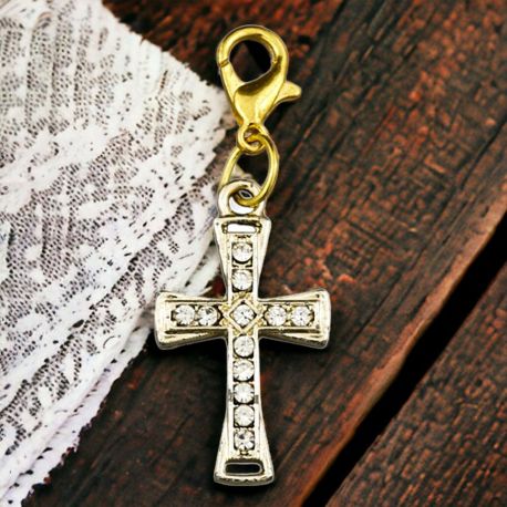 CIONDOLO DORATO A FORMA DI CROCE CON BRILLANTINI PER CONFETTATA