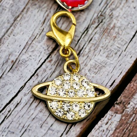 PENDAGLIO A FORMA DI PIANETA SATURNO COLOR ORO CON STRASS