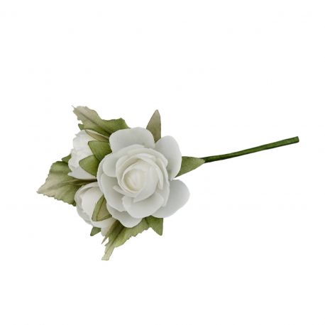FIORI DECORATIVI RAMETTO ROSA CON 2 ROSELLINE BIANCO