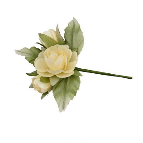 FIORI DECORATIVI RAMETTO CON ROSA E 2 ROSELLINE COLOR PESCA