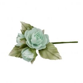 FIORI ARTIFICIALI, CONFEZIONE BOMBONIERE, RAMETTO ROSA CON RESELLINE CELESTE