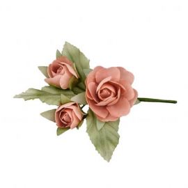 FIORI DECORATIVI PER BOMBONIERE: RAMETTO CON ROSA E 2 ROSELLINE
