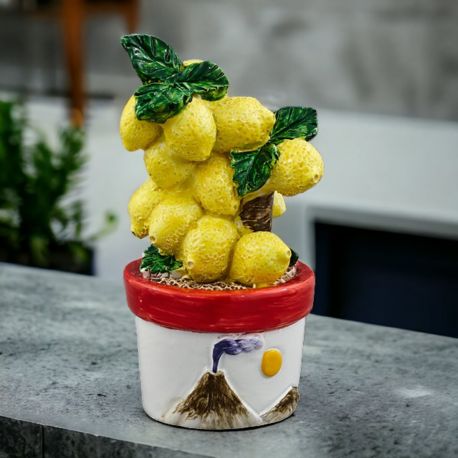 BOMBONIERA CERAMICA PIANTA LIMONI CON VASO, VULCANO E SOLE