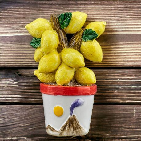 MAGNETE PIANTINA LIMONI, VASO CON VULCANO E SOLE, SEGNAPOSTO SICILIA