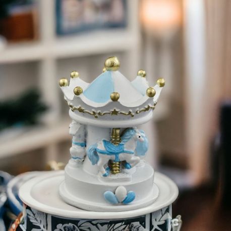 GIOSTRINA CON CAVALLI CELESTE E DETTAGLI ORO - BOMBONIERE BIMBO