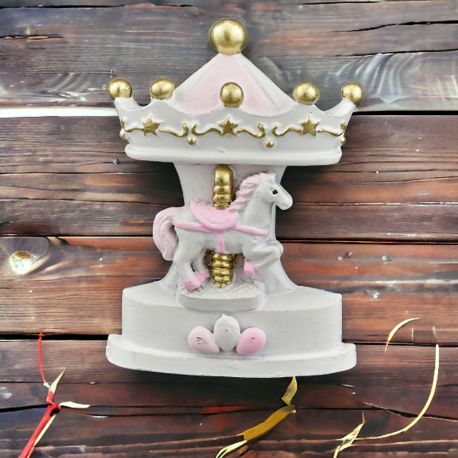 MAGNETE GIOSTRINA CAVALLI ROSA CON DETTAGLI COLOR ORO - PER CONFETTATA BIMBA