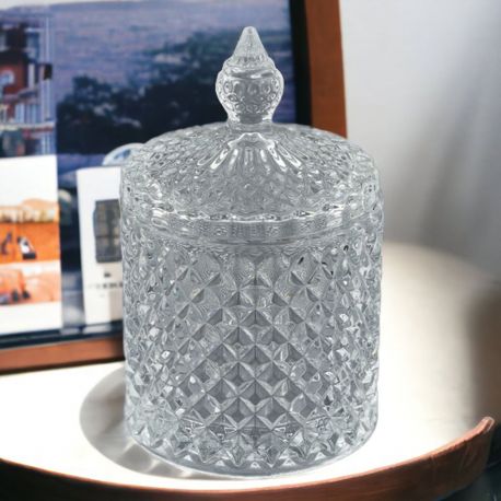 SCATOLA ALTA IN VETRO CON COPERCHIO BOMBONIERA ELEGANTE E RAFFINATA