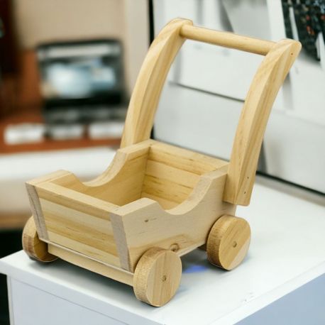 CARROZZINA PICCOLA LEGNO PORTA CONFETTI E SACCHETTINI