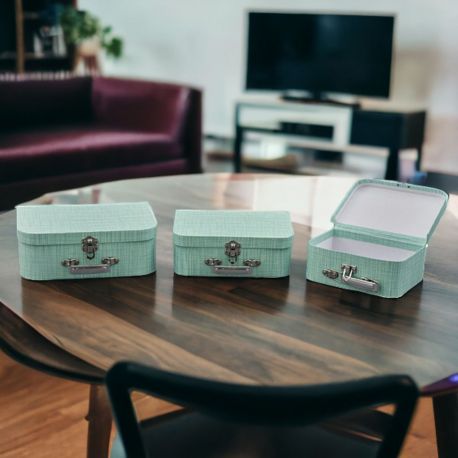 TRIS SCATOLE CELESTI A FORMA DI VALIGETTA