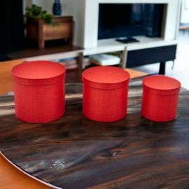 SCATOLA 3 PEZZI ROSSA CILINDRO PER CONSERVARE OGGETTI