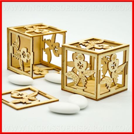Scatolina Craft per confetti con magnete in legno personalizzabile B07