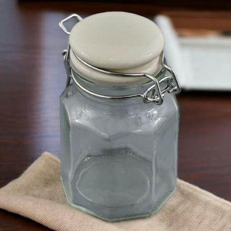 BARATTOLO PORTACONFETTI IN VETRO E CERAMICA CON BASE ESAGONALE