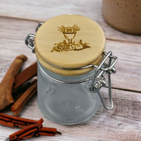 BARATTOLO PER CONFETTI CON INCISIONE SIMBOLI SACRI PER LA PRIMA COMUNIONE