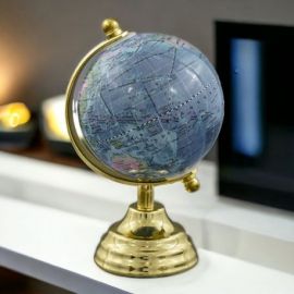 MAPPAMONDO AZZURRO CON PIEDISTALLO DORATO