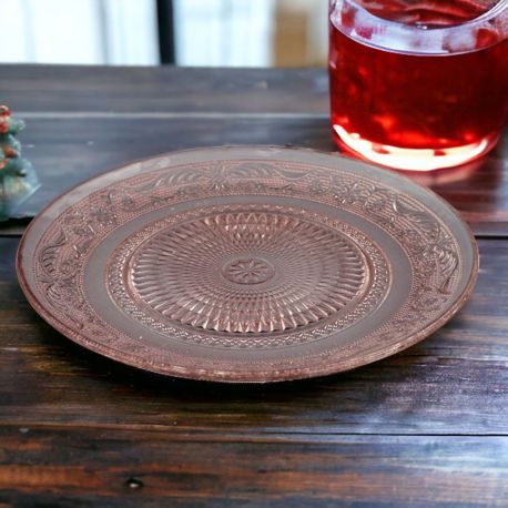 PIATTO IN VETRO ROSA TRASPARENTE DECORATO