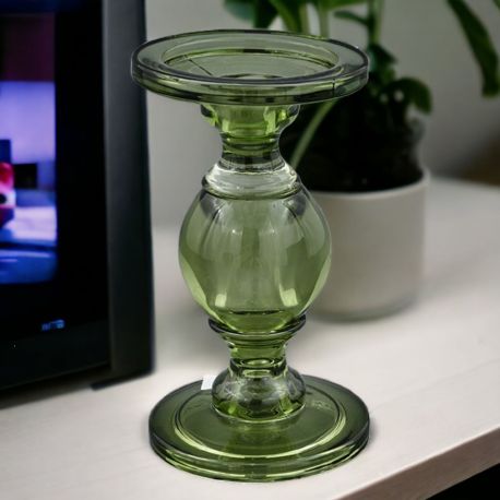 PORTA CANDELE IN VETRO VERDE TRASPARENTE, DISPONIBILE IN 3 DIMENSIONI