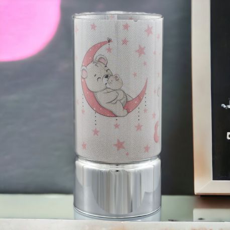LAMPADA NOTTURNA ADORABILE: ORSETTO SULLA LUNA E STELLINE ROSA