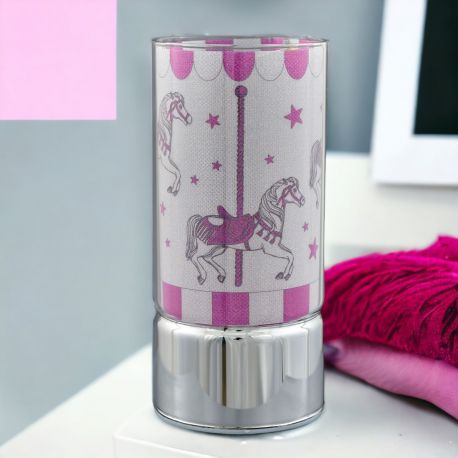 LAMPADA NOTTURNA CON GIOSTRINA ICAVALLI N VETRO PER BATTESIMO BIMBA