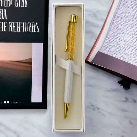 PENNA A SFERA CON PERLINE GIALLE IDEA PENSIERINO ANNIVERSARIO