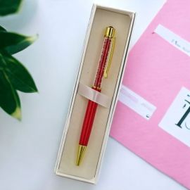 PENNA A SFERA ROSSA E ORO CON PERLINE E GANCETTINO: IDEA LAUREA